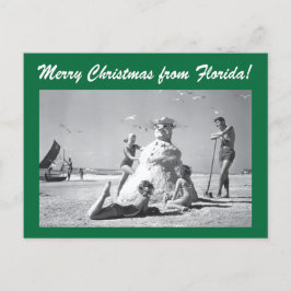フロリダからのクリスマスヴィンテージビーチ雪だるま写真 ポストカード