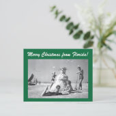 フロリダからのクリスマスヴィンテージビーチ雪だるま写真 ポストカード (スタンド正面)
