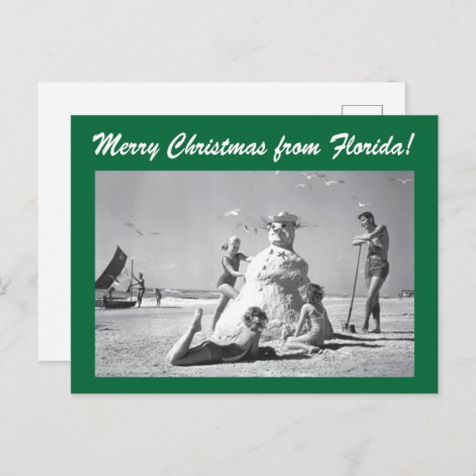 フロリダからのクリスマスヴィンテージビーチ雪だるま写真 ポストカード (正面/裏面)