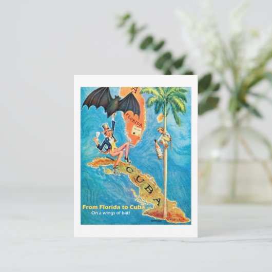 フロリダからキューバ、ヴィンテージおもしろいイラストレーション ポストカード (スタンド正面)