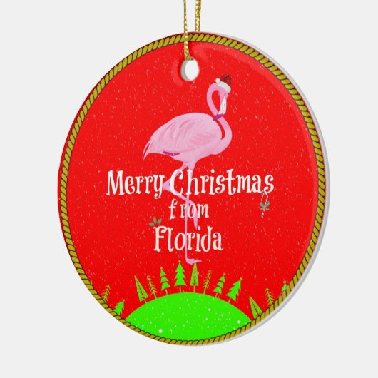 フロリダとサンタフラミンゴからのメリークリスマス セラミックオーナメント (左)