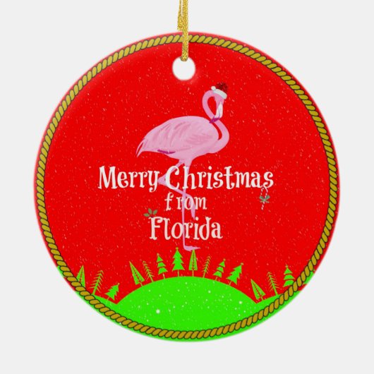 フロリダとサンタフラミンゴからのメリークリスマス セラミックオーナメント (裏面)