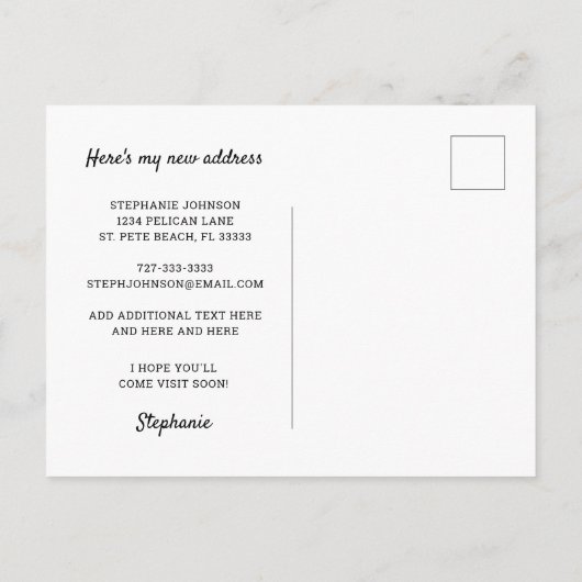 フロリダに移動したピンクのフラミンゴの水彩雲 案内ポストカード (裏面)