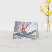 フロリダのクリスマスSanta Clausアリゲーターに乗る カード (黄色い花)