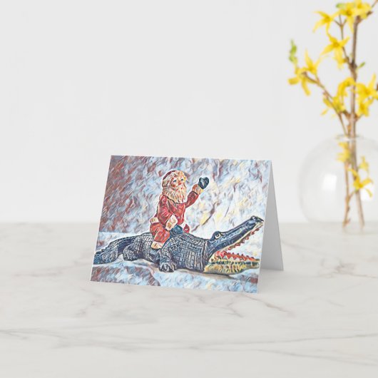 フロリダのクリスマスSanta Clausアリゲーターに乗る カード (黄色い花)