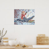 フロリダのクリスマスSanta Clausアリゲーターに乗る ポスター (キッチン)