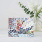 フロリダのクリスマスSanta Clausアリゲーターに乗る ポストカード (スタンド正面)