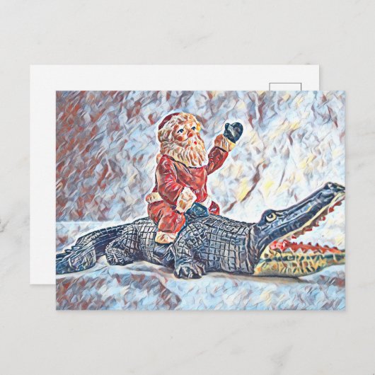 フロリダのクリスマスSanta Clausアリゲーターに乗る ポストカード (正面/裏面)