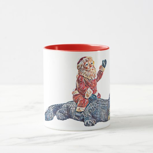 フロリダのクリスマスSanta Clausアリゲーターに乗る マグカップ (中央)