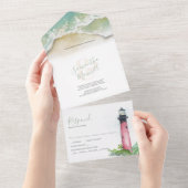 フロリダのジュピター灯台でのビーチウェディング オールインワン招待状 (貼ってはがせる)