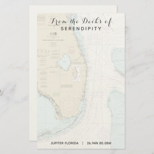 フロリダのデッキからあなたのボート名航海の 便箋 (正面/裏面)