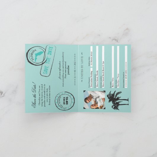 フロリダのパスポートの結婚式の保存日付 案内状 (内部)