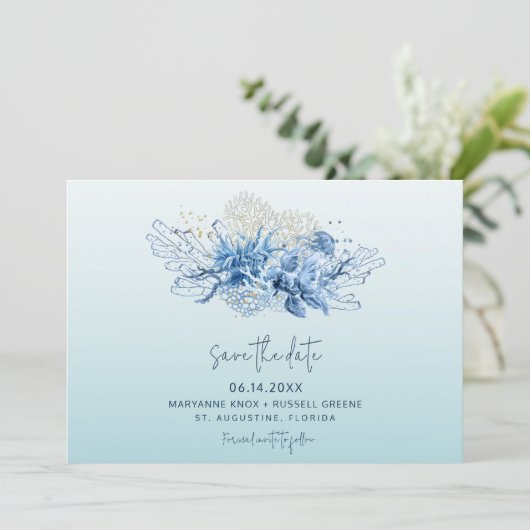 フロリダのビーチ結婚式写真の日付の保存 セーブザデート (スタンド正面)