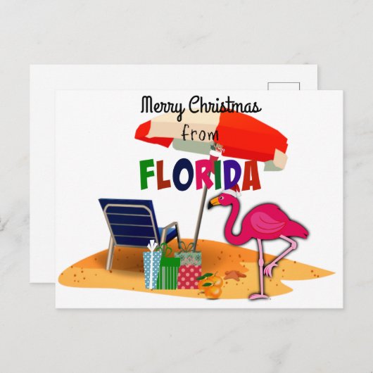 フロリダのメリークリスマスとサンタ・フラミンゴ ポストカード (正面/裏面)