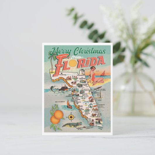 フロリダのメリークリスマスのヴィンテージの地図 ポストカード (スタンド正面)