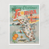 フロリダのメリークリスマスのヴィンテージの地図 ポストカード (正面)