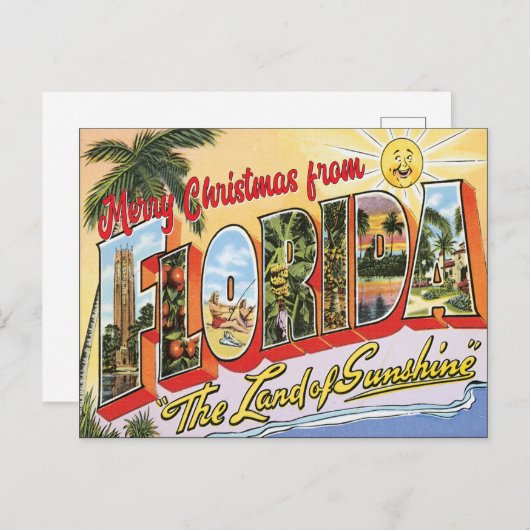 フロリダのメリークリスマスヴィンテージ ポストカード (正面/裏面)