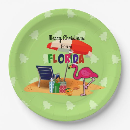 フロリダのメリークリスマス、カラフル ペーパープレート (正面)