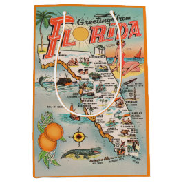 フロリダのヴィンテージ旅行地図からの挨拶 ミディアムペーパーバッグ