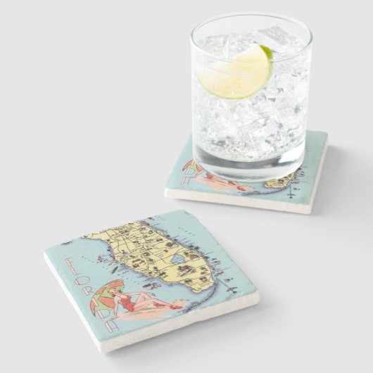 フロリダのヴィンテージ旅行地図の駄作 ストーンコースター (横)