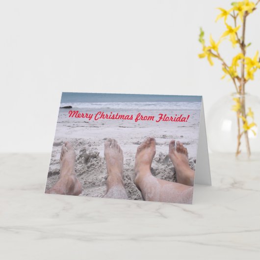 フロリダの休日からメリークリスマスおもしろいビーチ カード (黄色い花)