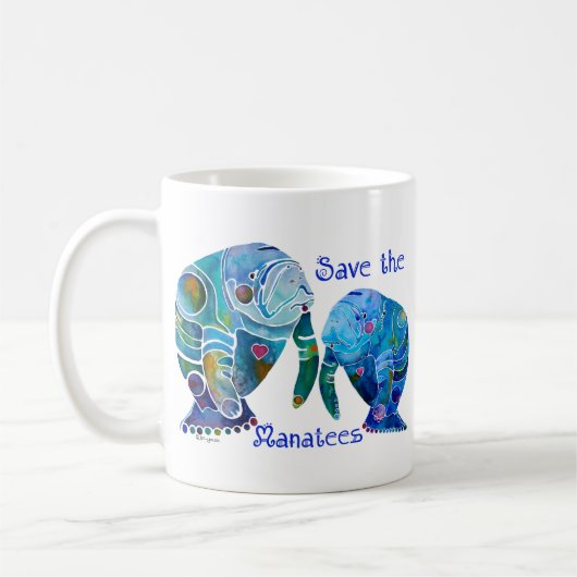 フロリダの保存鮮やかな青のマナティー コーヒーマグカップ (左)