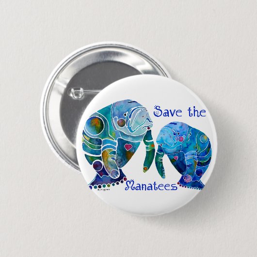 フロリダの保存鮮やかな青のマナティー 缶バッジ (正面&裏面)