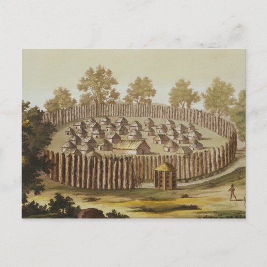 フロリダの先住民の村、彫刻 ポストカード (正面)