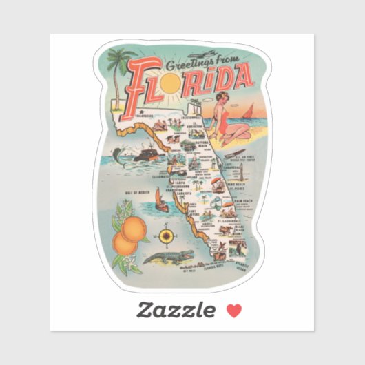フロリダの地図からのヴィンテージの挨拶 シール (シート)
