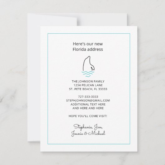フロリダの地図とイルカの新しい住所に移動 案内状 (裏面)
