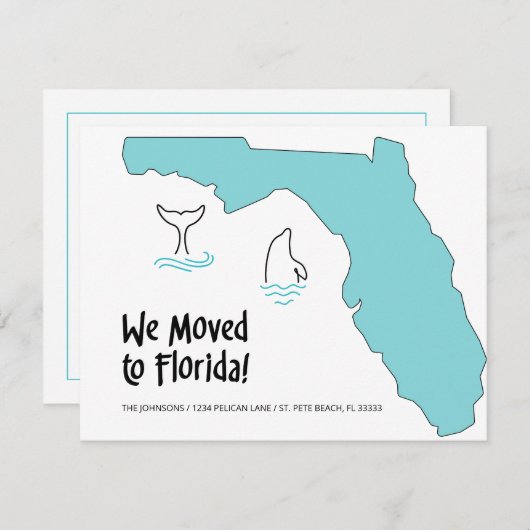 フロリダの地図とイルカの新しい住所に移動 案内状 (正面/裏面)