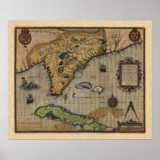 フロリダの地図とカリブの(1588年) ポスター
