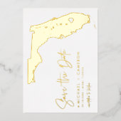 フロリダの地図ミニマルなスクリプト写真の日付を保存 箔招待状 (正面)