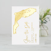 フロリダの地図ミニマルなスクリプト写真の日付を保存 箔招待状 (立ち正面)