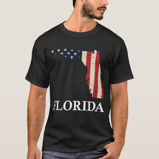 フロリダの地図州アメリカ国旗7月プライド4日 Tシャツ (正面)