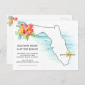 フロリダの地図海波の新しい住所 案内ポストカード (正面/裏面)