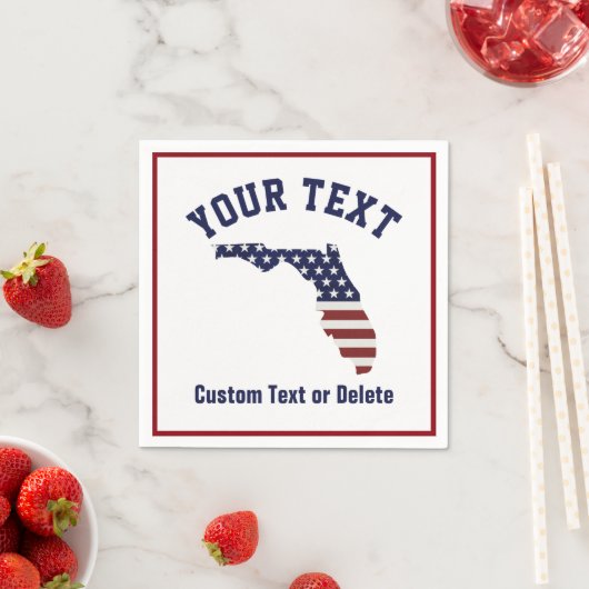 フロリダの地図 | 愛国的な米国国旗 | あなたの街、文字 スタンダードカクテルナプキン (インサイチュ)