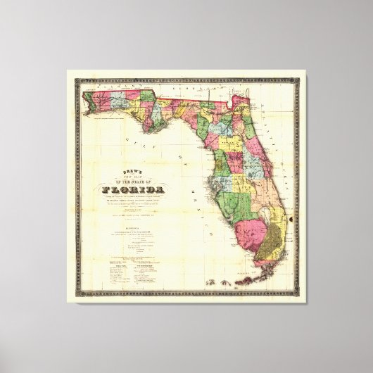 フロリダの地図（1870年） キャンバスプリント (正面)