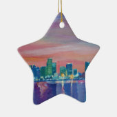 フロリダの日没のマイアミのスカイラインのシルエット セラミックオーナメント (右)