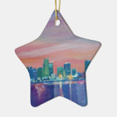 フロリダの日没のマイアミのスカイラインのシルエット セラミックオーナメント (左)