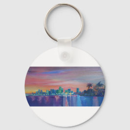 フロリダの日没のマイアミのスカイラインシルエット キーホルダー