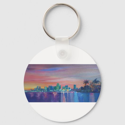 フロリダの日没のマイアミのスカイラインシルエット キーホルダー (正面)