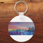 フロリダの日没のマイアミのスカイラインシルエット キーホルダー (正面)