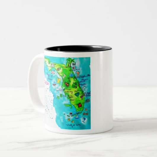 フロリダの水彩画の地図 ツートーンマグカップ (正面左)
