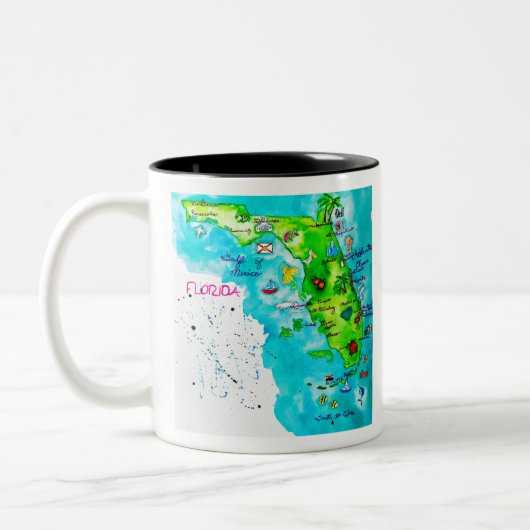 フロリダの水彩画の地図 ツートーンマグカップ (左)