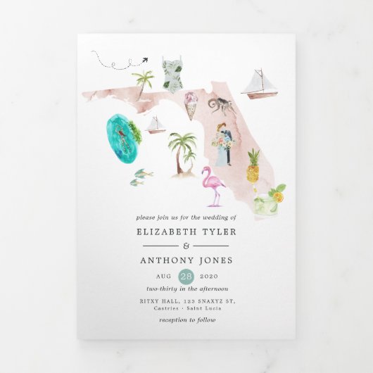 フロリダの目的地の結婚式の写真3つ折り車 三つ折りカード (カバー)