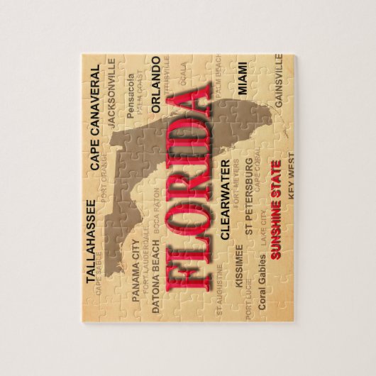 フロリダの都市および町の州のプライドの地図 ジグソーパズル (縦)