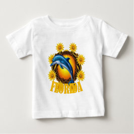 フロリダの野花とイルカのキャラクター ベビーTシャツ