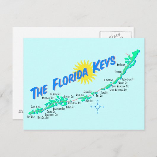フロリダの鍵マップレトロイラストレーション ポストカード (正面/裏面)