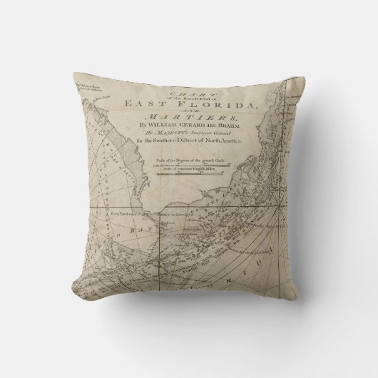 フロリダの鍵(1771年)のヴィンテージの地図 クッション (正面)
